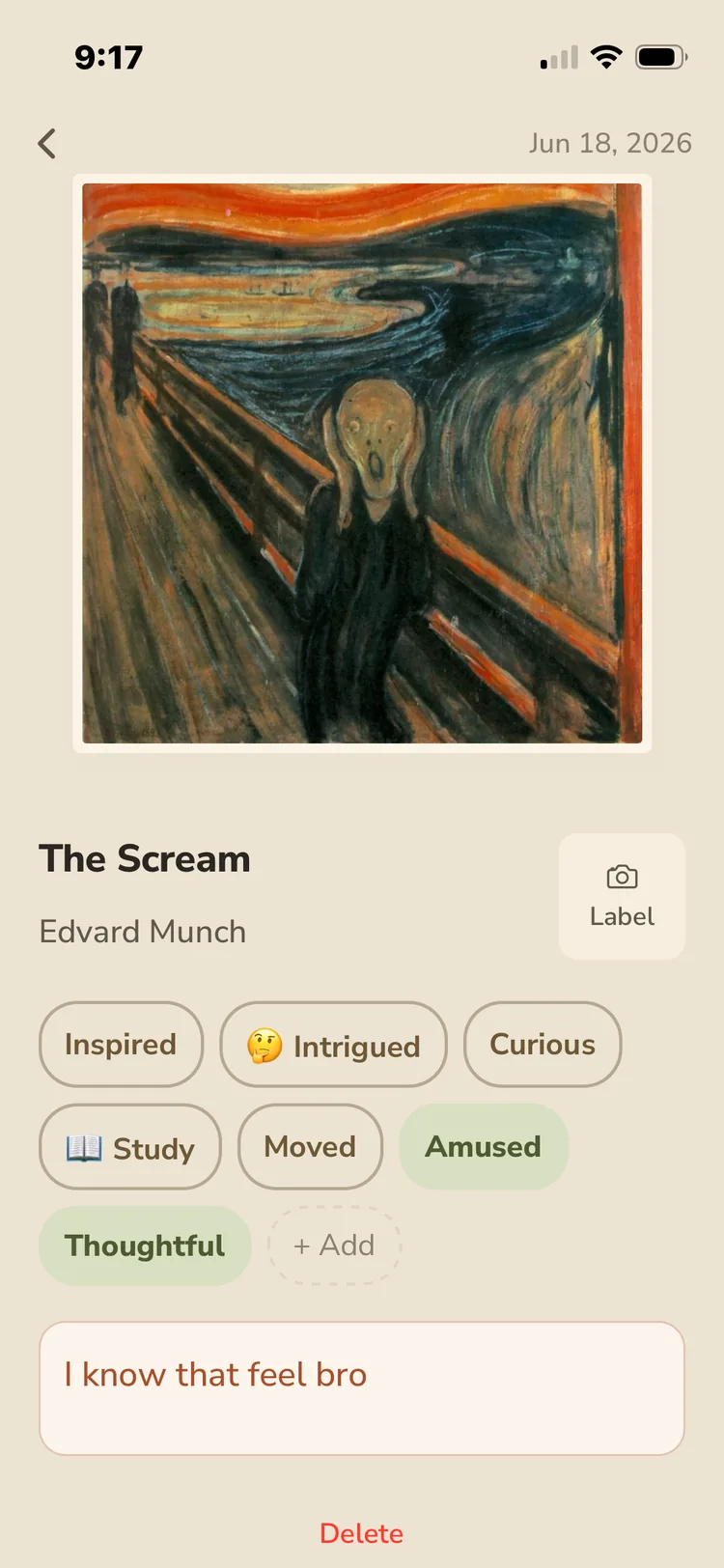 A Waylet entry for The Scream